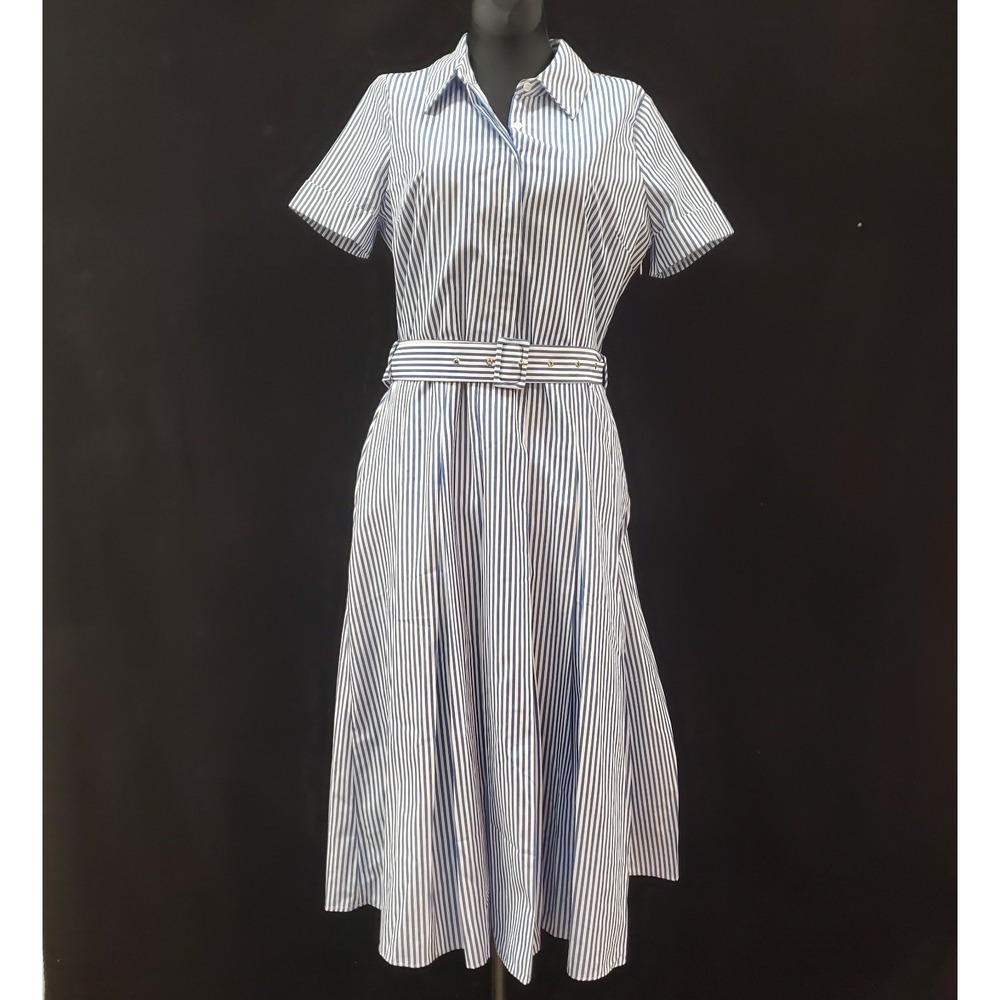 English Factory Womens Belted Nautical Fisherman Dress Size S Blue White Striped